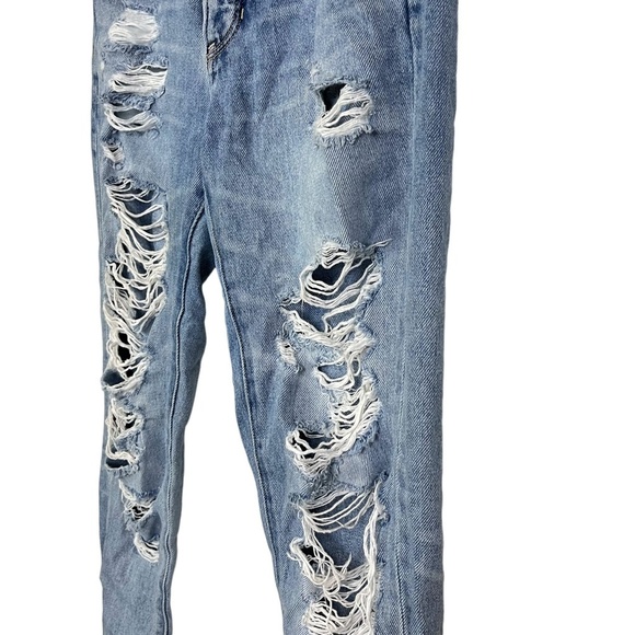 AMERICAN EAGLE HI-RISE GIRLFRIEND Distressed Medium Blue Wash Zip Fly Jeans sz 2 - Picture 9 of 16